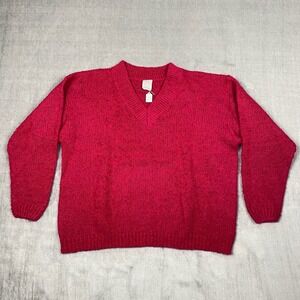 Vtg Partners Mervyns Womens Sweater Large Pink Wool Blend Slouchy V Neck Chunky